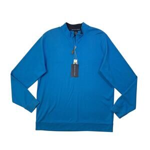 Devon & Jones Sweater Men L Large Ocean Blue Cotton Quarter Zip Easy Care Fabric